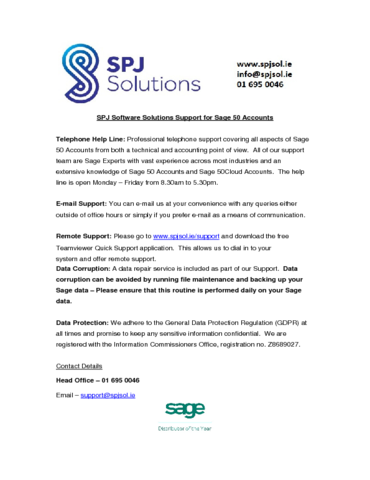 SPJ Solutions Accounts Support Details